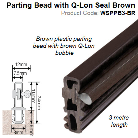 Plastic Parting Bead 3 meter length with Q-Lon Bubble Seal Brown WSPPB3-BR