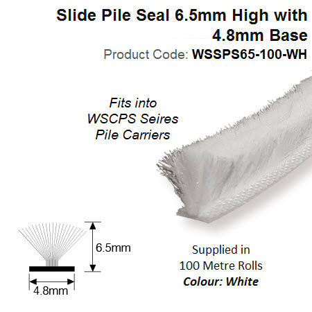 100 Meter Roll of 6.5mm high White Slide Pile to fit Slide Pile Carriers WSSPS65-100-WH