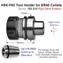 HSK-F63 Right-Hand Toolholder for ER40 Precision Collet 183.310.01