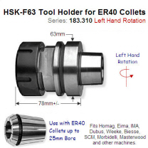 HSK-F63 Left-Hand Toolholder for ER40 Precision Collet 183.310.02