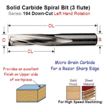12mm Left Hand Downcut Solid Carbide Spiral (3 Flute) 194.120.12