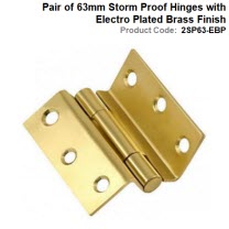 Pair of Electro Plated Brass Storm Proof Hinges 63mm