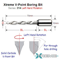 Xtreme Quality 3mm Left Hand V-Point Boring Bit 314.030.22