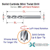 3mm Left Hand Solid Carbide Mini Lip and Spur Twist Drill 363.030.22