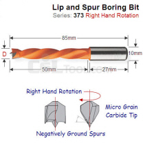 10mm Right Hand Long Reach Lip and Spur Boring Bit 373.100.11