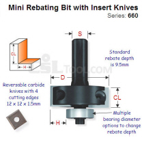 9.5mm deep Mini Rebating Router Bit with Insert Knives 660.351.11