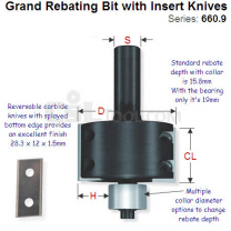 16mm deep Grand Rebating Router Bit with Insert Knives 660.991.11