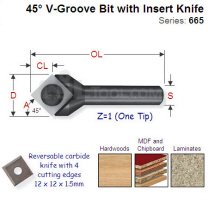 17mm V-Grooving Router Bit with Insert Knives 665.170.11