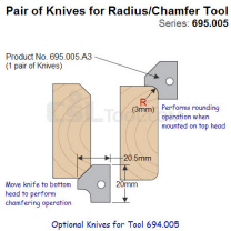 Pair of 3mm Radius Knives for Rounding/Chamfering Tool 695.005.A3