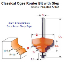 Multi Radius (6.4-4.8mm) Premium Quality Classical Ogee Bit with Step 945.850.11