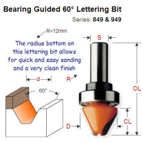 Premium Quality Bearing Guided 60 Degree Lettering Bit 849.501.11B