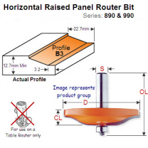 Bearing Guided Horizontal Raised Panel Router Bit-Profile B3 990.012.11