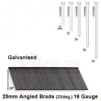 Box of 2000 16 Gauge Angled Galvanised Brads (20 degree) 25mm Long