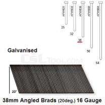 Box of 2000 16 Gauge Angled Galvanised Brads (20 degree) 38mm Long