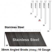 Box of 2000 16 Gauge Angled Stainless Steel Brads (20 degree) 38mm Long