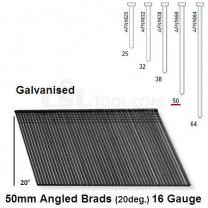 Box of 2000 16 Gauge Angled Galvanised Brads (20 degree) 50mm Long