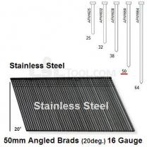 Box of 2000 16 Gauge Angled Stainless Steel Brads (20 degree) 50mm Long