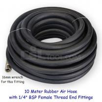 10 meter length of rubber air hose with 8mm bore and 1/4" BSP nut ends