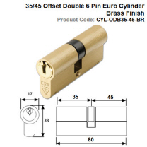 35/45 Offset Double 6 Pin Euro Cylinder Brass Finish