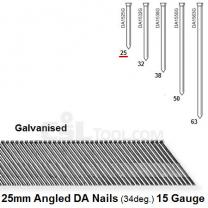 Box of 4000 15 Gauge Angled Galvanised DA Nails (34 degree) 25mm Long