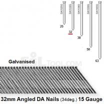 Box of 4000 15 Gauge Angled Galvanised DA Nails (34 degree) 32mm Long