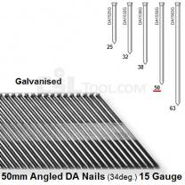 Box of 4000 15 Gauge Angled Galvanised DA Nails (34 degree) 50mm Long