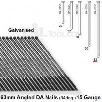 Box of 4000 15 Gauge Angled Galvanised DA Nails (34 degree) 63mm Long
