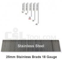 Box of 5000 18 Gauge Stainless Steel Brads 25mm Long