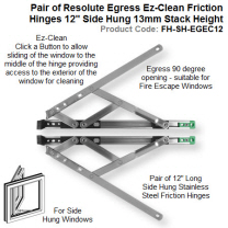 Pair of Resolute Egress Ez Clean Friction Hinges 12" Side Hung 13mm Stack Height