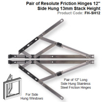 Pair of Resolute Friction Hinges 12" Side Hung 13mm Stack Height