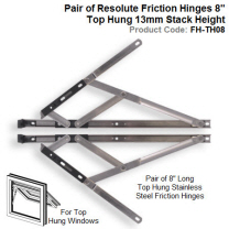 Pair of Resolute Friction Hinges 8" Top Hung 13mm Stack Height