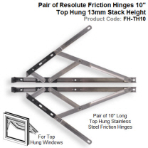 Pair of Resolute Friction Hinges 10" Top Hung 13mm Stack Height
