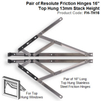 Pair of Resolute Friction Hinges 16" Top Hung 13mm Stack Height