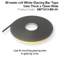 50 meter roll Black Glazing Bar Tape 1mm Thick x 12mm Wide GBT1012-BK-50