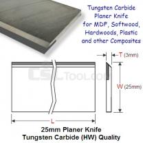 One Piece 25mm Wide Tungsten Carbide (HW) Planer Knife 110mm Long