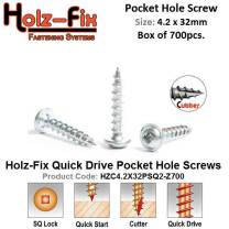 Holz-Fix high performance 4.2 x 32 Square Drive Pocket Hole Screw Box of 700 Pcs.