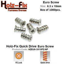 Holz-Fix high performance 6.3 x 10 Pozi Euro Screw for Hardware Fixing Box of 1000 Pcs.