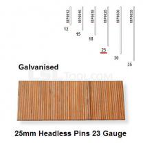 Box of 10000 23 Gauge Galvanised Headless Pins 25mm Long