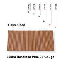 Box of 10000 23 Gauge Galvanised Headless Pins 30mm Long