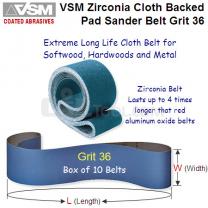 10 Pack Long Life Narrow Cloth Belts 150mm x 1226mm x Grit 36 Zirconia