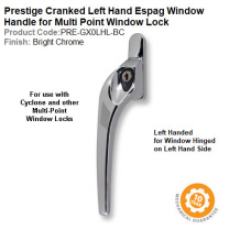 Prestige GX0 Cranked Window Espag Handle Left Hand Locking Bright Chrome Finish