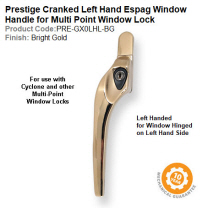 Prestige GX0 Cranked Window Espag Handle Left Hand Locking Bright Gold Finish