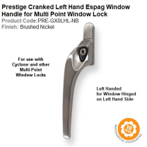 Prestige GX0 Cranked Window Espag Handle Left Hand Locking Brushed Nickel Finish