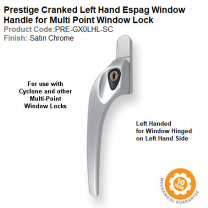 Prestige GX0 Cranked Window Espag Handle Left Hand Locking Satin Chrome Finish