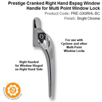 Prestige GX0 Cranked Window Espag Handle Right Hand Locking Bright Chrome Finish
