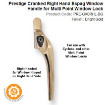 Prestige GX0 Cranked Window Espag Handle Right Hand Locking Bright Gold Finish