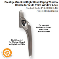 Prestige GX0 Cranked Window Espag Handle Right Hand Locking Brushed Nickel Finish