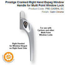 Prestige GX0 Cranked Window Espag Handle Right Hand Locking Satin Chrome Finish