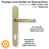 Prestige Lever Handle Set for External Door Bright Gold Finish