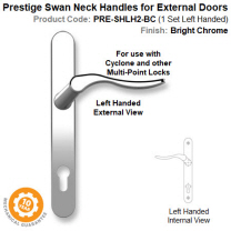Prestige Swan Neck Left Hand Lever Handle Set for External Door Bright Chrome Finish